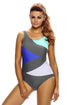 Sexy Color Block Front Lace up Gray One Piece Swimsuit